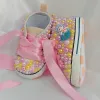 Sneakers Handmade Bow Pearl Rhinestones Baby Girls Shoes Hairband First Walker Sparkle Christmas Mermaid Crystals Princess Shoes Shower