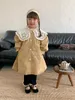 Jackets Kids for Girls Boutique 2024 Autumn Korean Trench Coat Single Basted Color Solid Collo Lace Collar Casual All-Match