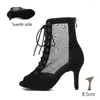 Chaussures de danse hroyl lace-up poisson bouche sandales féminines l'été latin taletto bottes courtes creux jazz femme à talons hauts