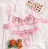 Bras Set 2024 Woman Sexy Floral ricamo biancheria intima trasparente in pizzo corto di lingerie kit di cura della pelle delicata fata 2 pattinetto