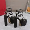 Platform Chunky Heel Gladiator sandals Pumps small square buckle Leather outsole Square toe Women's party evening shoes Luxury Designers high heels 35-42 with box