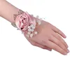 Charm Bracelets Girls Proms Flower Wrist Corsage Pink Hand Flowers For Homecoming Ceremony Anniversary