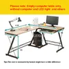 Lésion de bureau en L Bureau d'angle de bureau d'ordinateur en bois à angle droit PC Table ordinateur portable Home Furniture Gaming Study Table Steel Cadre