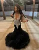 Robes de fête Cérémonie de soirée de sirène longue étincelle pour fille noire 2024 Luxury Diamond Crystal Ruffles Robe d'anniversaire de bal Voir à travers