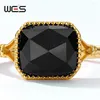 Cluster Rings Wes Gold Plating Natural Stone 8 7mm Black Agate Ring S925 Silver for Women Party Anniversary Gift Fine Jewelry Trendy