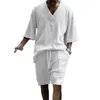 Herren Traursuits Männer 2-teiliger Sportswear-Set-Jogging-Anzug mit Taschen V-Ausschnitt T-Shirt-Kordelstring-Taillenshorts für