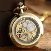 Luxus antikes Skelett mechanische Taschenuhr Männer Steampunk FOB Uhren Uhr Anhänger Handwinding Relogio de Bolso 240327