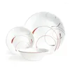 Dijksets Sets Wit en rood Ronde 12-delige Set Goudgerei houten plastic borden herbruikbare eetstokje Travel Silverwar