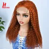 Haarrugo gember oranje kinky krullende pruik 4x4 kanten sluiting menselijk haarpruiken met babyhaar remy vooraf geplukte kanten sluiting pruik voor vrouwen