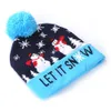 Färgglada julhatt Led Light Soft Warm Santa Elk Snowman Print tröja stickad mössa CAP Xmas Hattar för barn vuxna