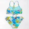 Kinder Blattdruck Bikinis für Mädchen Badeanzüge 2 Stücke schwimmen Anzug für Kinder Girls Beach Wear Bule Verband Badeanzüge