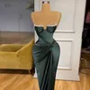 Urban Sexy Dresses Luxury Dark Green Satin Formella aftonklänningar Spaghetti Rem Crystal Pärlad Pleated Strap Square Neck Womens Prom Dresses 2024 240410