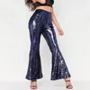 Pantalon féminin Femme Perfection de fête de nuit Pantalon long Sexy Fashion Sexy Sequin See-Through Elastic haute taille fine camené ourlet