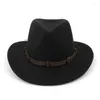 Bérets QBhat Fashion Western Cowboy Fedora Chapeaux avec une ceinture faite à la main pour hommes Roll Roll Brim Jazz Carnival trilby pour un unisexe