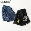 Olome Kids denim ceket sıkıntılı bebek kot paltolar sonbahar çocukları dış giyim sonbahar 1-7 yıl çocuklar giyim kızlar üst