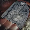 Vestes pour hommes denim vintage poche de cargaison embelli les manteaux de cowboy lavé americain