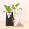 Geschenkwikkeling 100 van de bruidszakjes Bevallen Bruidegom Tuxedo jurk ribbon bruiloft voorkeur candy box269o