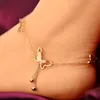 Delikatna motyl Anklet Rose Gold Titanium Stal łańcuch Bransoletka Kobiet Kobiet Miłośnik Bosy Modna Modna Biżuter