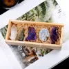 Runyangshi 5pcs/Set Natural Crystal Cluster Оригинальные точечные минералы Amethyst Cluster Соберите подарки Woodenbox для украшения дома