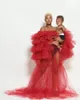 Casual Dresses Sexy Red Tulle Maternity Robes Bridal Pography Dress Ruffled Off The Shoulder Sheer Gowns Plus Size