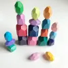 Pedras de arco -íris de madeira bloco colorido edifício de madeira bloco de arco -íris balanceamento de pedra montessori brinquedo educacional crianças crianças