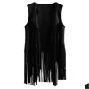 Womens Vests Women Vest Sleeveless Leather Jacket Motorcycle Tops Autumn Winter Imitation Ethnic Suede Tassels Fringe Cardigan Drop De Dhj0U