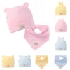 Baby Hat Scarf Couleur solide Suit en deux pièces 2pcs / Set Nouveau-né Baby Cap Breie avec oreilles Belle serviette Triangle Bib