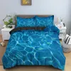 Couvrette de couette à vagues de mer King / Queen 3d 3d Blue Ocean Spray Waves Lit de literie pour les adolescents pour enfants, Azure Seawater Soft Counter