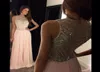 Gorgeous Crystal Long Pink Prom Dresses 2016 Beaded Sequins Evening Party Dresses Sheer Crew Neck Hollow Back vestido formatura Ch3821599