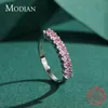 Bandringar Modian Romantic Pink Cubic Zirconia Ring med True 925 Sterling Silver Luxury Dazzling Finger Ring J240410