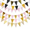 12 Flag Gold Silver Black Banner Garland Diy Glitter Bunting Paper Verjaardagsbanner voor thuisevenement feest trouwfeestdecoratie