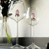 Kieliszki do wina z różą w środku kreatywne 3D różowe szkło romantyczne kwiat szklarki szampan flet piękny prezent walentynkowy