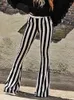 Pantaloni da donna pantaloni a strisce bianche a strisce bianche casual pantaloni a gamba a gamba sexy leggings femminile elastico elastico fondo elegante