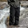 メンズパンツ弾性ウエストルーズソリッドカラーマルチポケットストレートレッグキャンプと登山オーバーオールを備えた屋外ズボン
