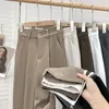 Pantalon féminin mode élastique haute taille femmes 2024 printemps décontracté lâche solide pantalon droit de bureau dames travail