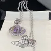 Designer Viviane Westwood Empress Dowager de l'ouest 3d Saturn Purple Ball Collier Womens Classic Ufo Planet Full Diamond Clavicle Chain High Edition