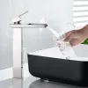Onyzpily Tall Basin Sink Faucet Badrummässan Chrome Borsted Nickle Orb Mixer Tap Hot and Cold Water High Quality Square Style
