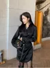 Casual jurken Spring herfst Satin Mini -shirts Jurk vrouwen geplooide onregelmatige mode Koreaanse stijl dames sexy lange mouw vrouw