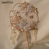 Janevini Luxury Luxury Crystal Crystal Cinese Bridal Hand Bouquets Fan Oro Oro Fiori artificiali Accessori per matrimoni in metallo