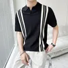 Polos Fashion Slim Knitted Courte à manches courtes Men Men Vintage à rayures Pattein Polo Polo Mens T-shirts Summer T-shirts