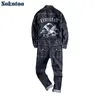 Sokotoo Herren Stickerei Lange abtrennbare Hülle schwarze Denim -Jungenklammern lässig gestickte Taschen Frachtjeans Overalls Hosen 240403