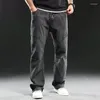 Men's Jeans Grey Patchwork Denim Pants Plus Size 44 Fashion Loose Straight Trousers Male Jean Bottoms Men Clothing