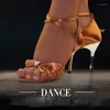 Dansskor Sportkvinnor gåva BD 2311 Latin Ballroom Shoe Gold High Heel High-klass Diamond Satin Non-Slip Sole Slitesistent