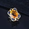 حلقات الكتلة 925 Silver Italian Court Craft Yellow Diamond Color Treasure for Women Light Luxury Retro Ring-Color Open Ring