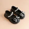 الأطفال أنيقة Bowknot Princess Shoes Pu Leather Sandals Kids Girls Girls Party Beaded Pearl Dance for 240329