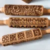 Christmas Rolling Pins Rock Snowflake Elk Wooden Rolling Embossing Baking Cookies Biscuit Fondant Cake Patterned Roller 35*4.5cm