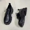 Casual Shoes 2024 Spring Lace Up Chunky Oxfords Women Loafers Black PU Leather Platform Flats Derby Plus Size 35-43