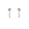 Sier Needle, Water Oil Drops, Flower Tassel Personalized, Fresh, Sweet, Elegant Korean Instagram Style Earrings, Female