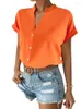 Kvinnors blusar kvinnor v hals kort ärmknapp Solid Loose Blouse Summer Kvinna OL Business Shirt Tops Sze-St23012