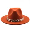 Women Fedoras Golden Chain Hat Fedora Hat Women Men Wide Brim Solid Color Jazz Top Hat Autumn Inverno Hat Panama Cappello da gentiluomo 240322